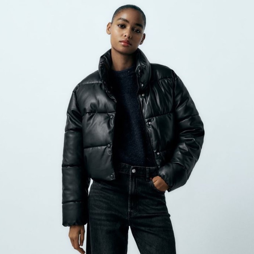 Zara Faux Leather Puffer Jacket